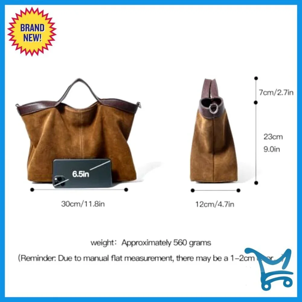 Suede Leather Shoulder Crossbody Bag Top Handle Purse - Picture 7 of 7